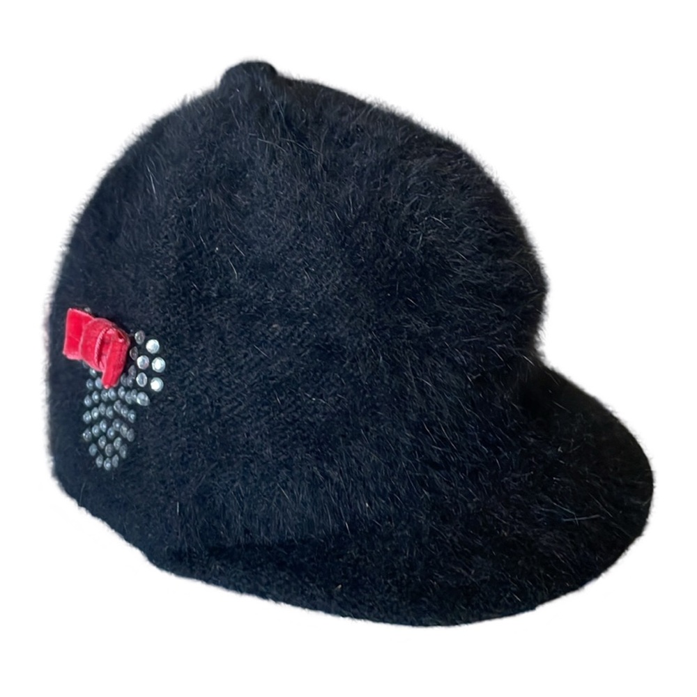 Disneyland Black Angora & Wool Blend Jockey Cap Hat wit Crystals